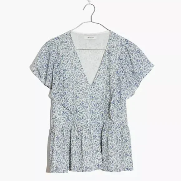 Madewell Ruffle Sleeve Georgette Peplum Top Floral Vintage Parchment XXS NWT - Picture 12 of 12